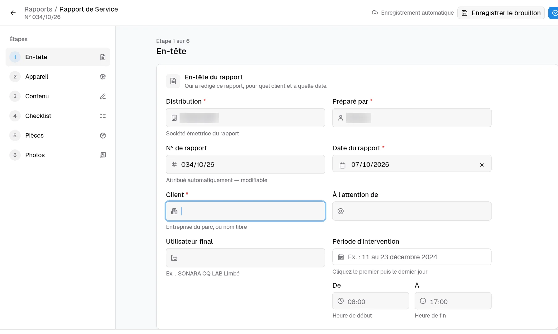 Étape 1 : l'en-tête du rapport.